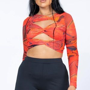 Princess Polly Nikki Long Sleeve Marble Rave Crop Top